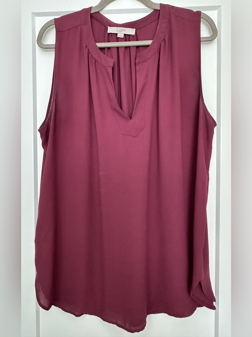 LOFT Sleeveless Split-Neck Tank in Plum